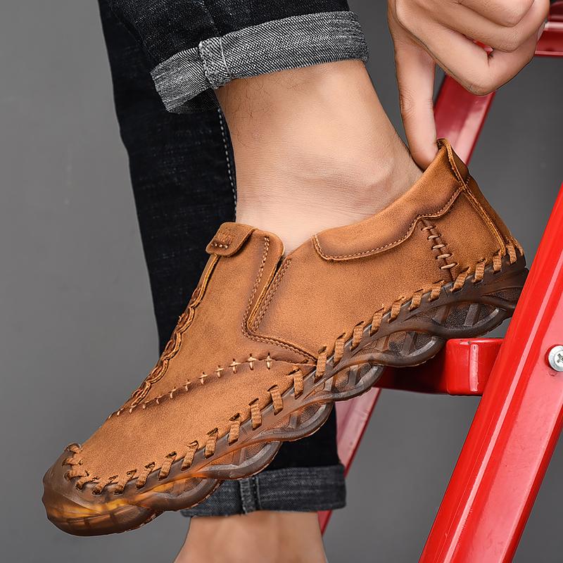Fashion Brand New Men Classic Leather Casual Shoes High Quality Outdoor Rubber Hiking Large Size 46 Non-slip Comfortable Lightweight