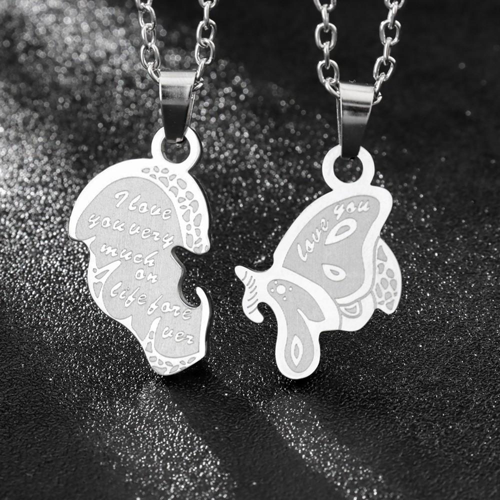 Personalized Couple Necklace Stainless Steel Splicing Butterfly Romantic Holiday Party Birthday Gift Accessories