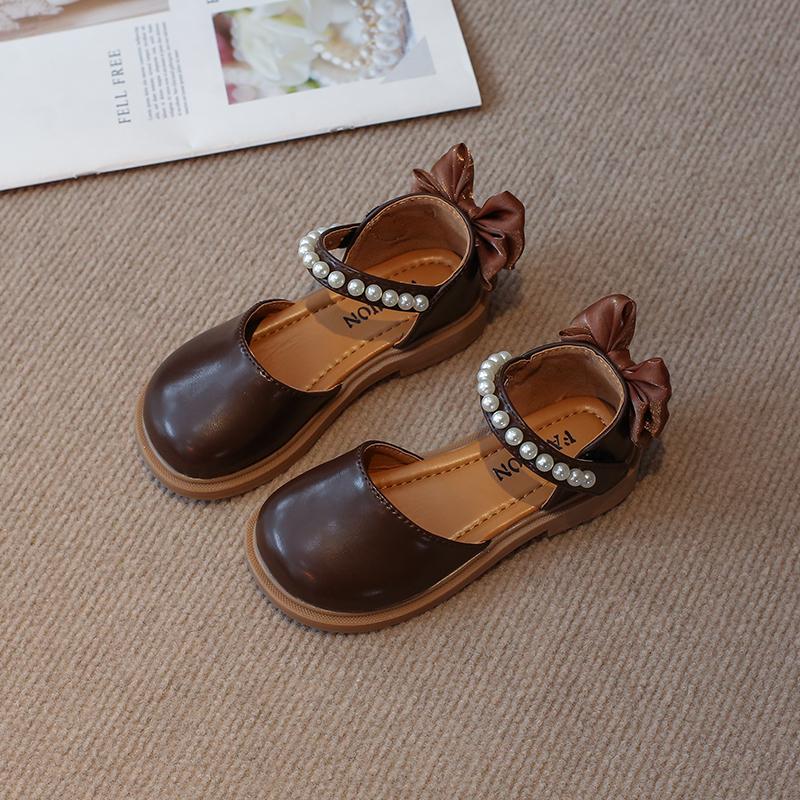 Girls Half Sandals 2024 Spring Summer Children Flat Shoes with Bow-knot on The Back Princess Sweet Soft Pearls Beads Sandals New