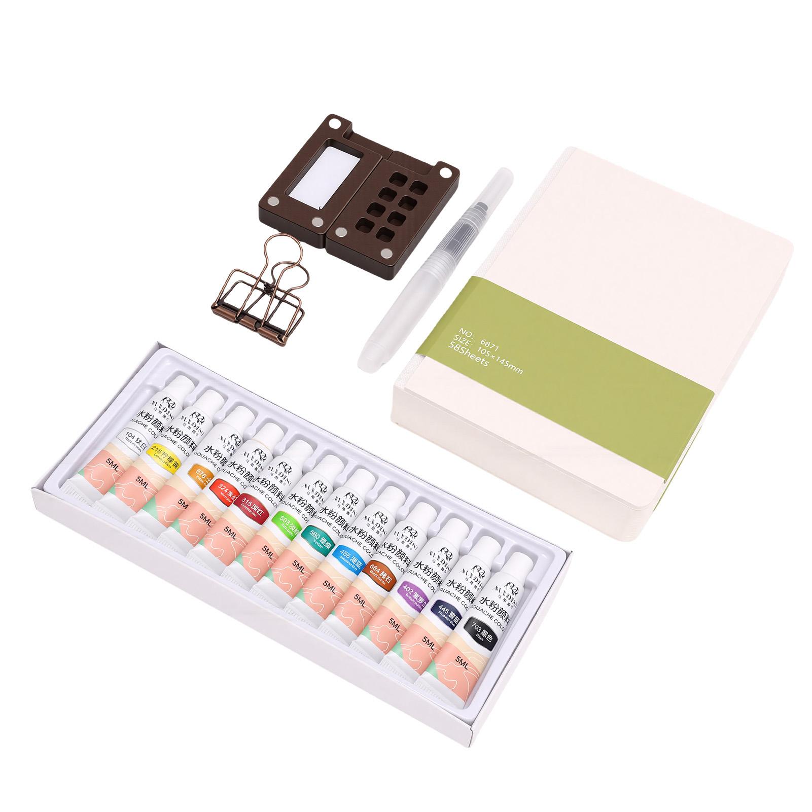 

Mini Watercolor Paint Set 8 Grid Wood Palette 12 Colors Portable Watercolor Travel Set for Outdoor Painting Art