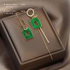 2026 New Asymmetric Green Square Tassel Long Earrings Korean Design Jewelry Girls Fashion Accessories Drop Earrings For Woman