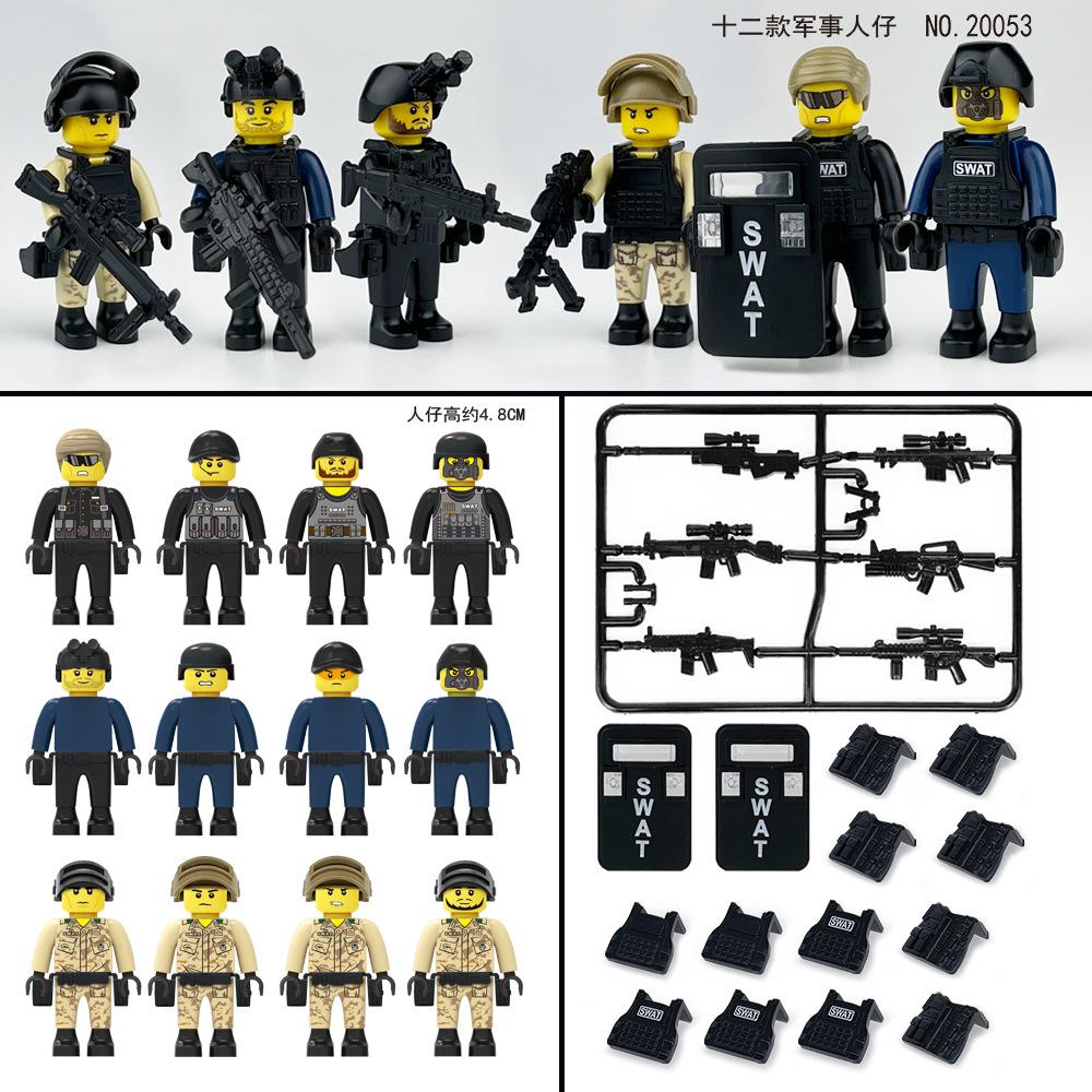 M8029A 8029B Black Swat Building Block Figurine Police Doll Ornament Small Particle Splicing Boy Toy Bag
