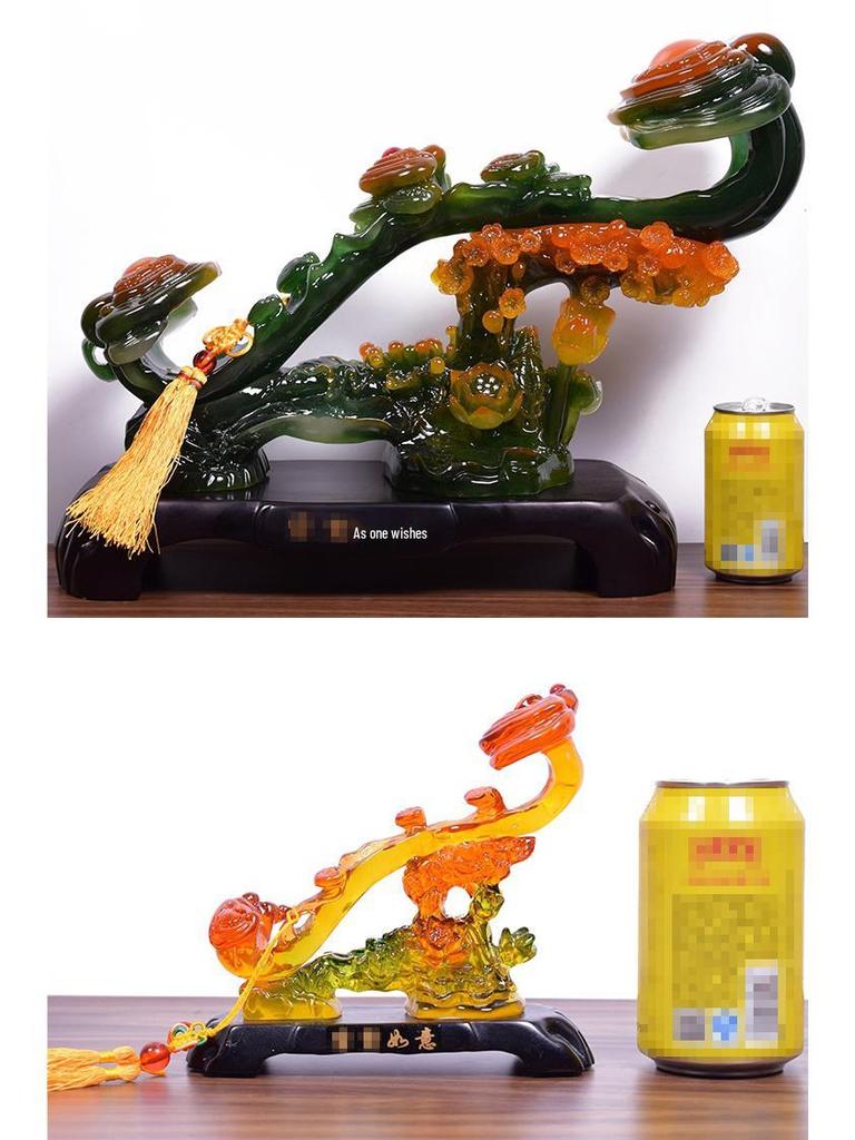 Yellow Jade Ruyi Ornament for Living Room or Wine Cabinet - Housewarming or Company Opening Gift