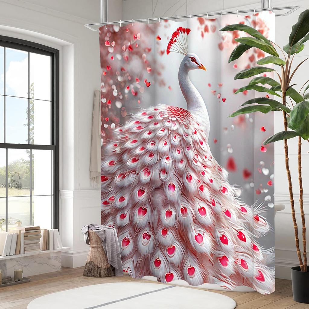 Elegant Peacock Shower Curtain Bath Sets Waterproof Non-Slip Bathroom Rug Toilet U With 12 Hooks Home Deco