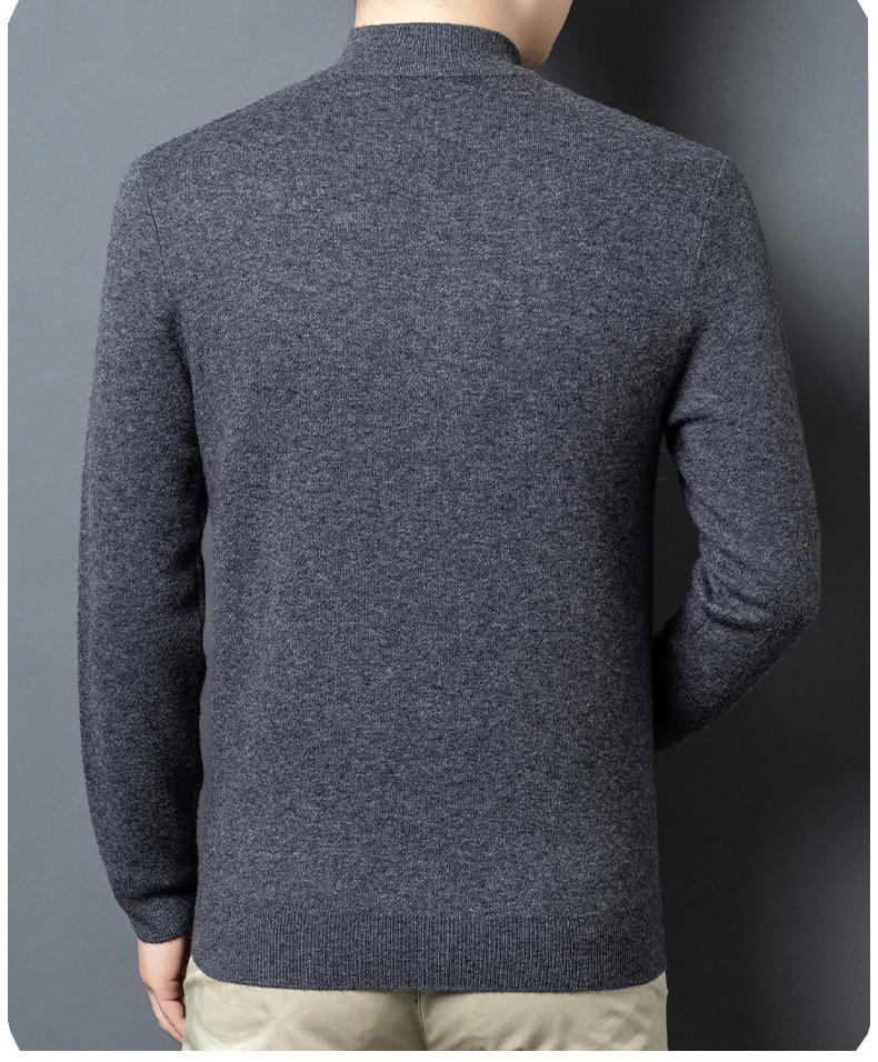 Men's 100% Pure Wool Half-Zip Thickened Sweater, High-End Solid Color Knitwear for Autumn/Winter