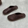 Johnature Handgefertigte flache Hausschuhe aus echtem Leder, runde Zehenpartie, für den Außenbereich, weiches Rindsleder, Damen-Schlupfschuhe