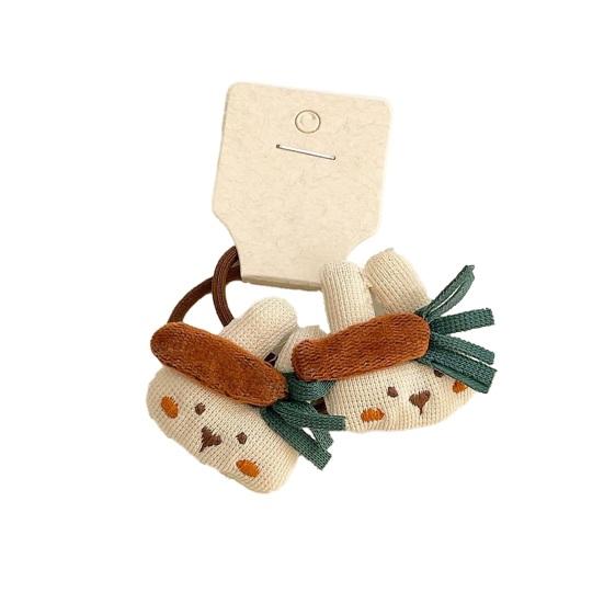 1 Pair Girl Hair Ties Soft Fabric Cartoon Rabbit Bear Carrot Decor Hair Ropes Gentle on Scalp Safe Baby Hair Bands