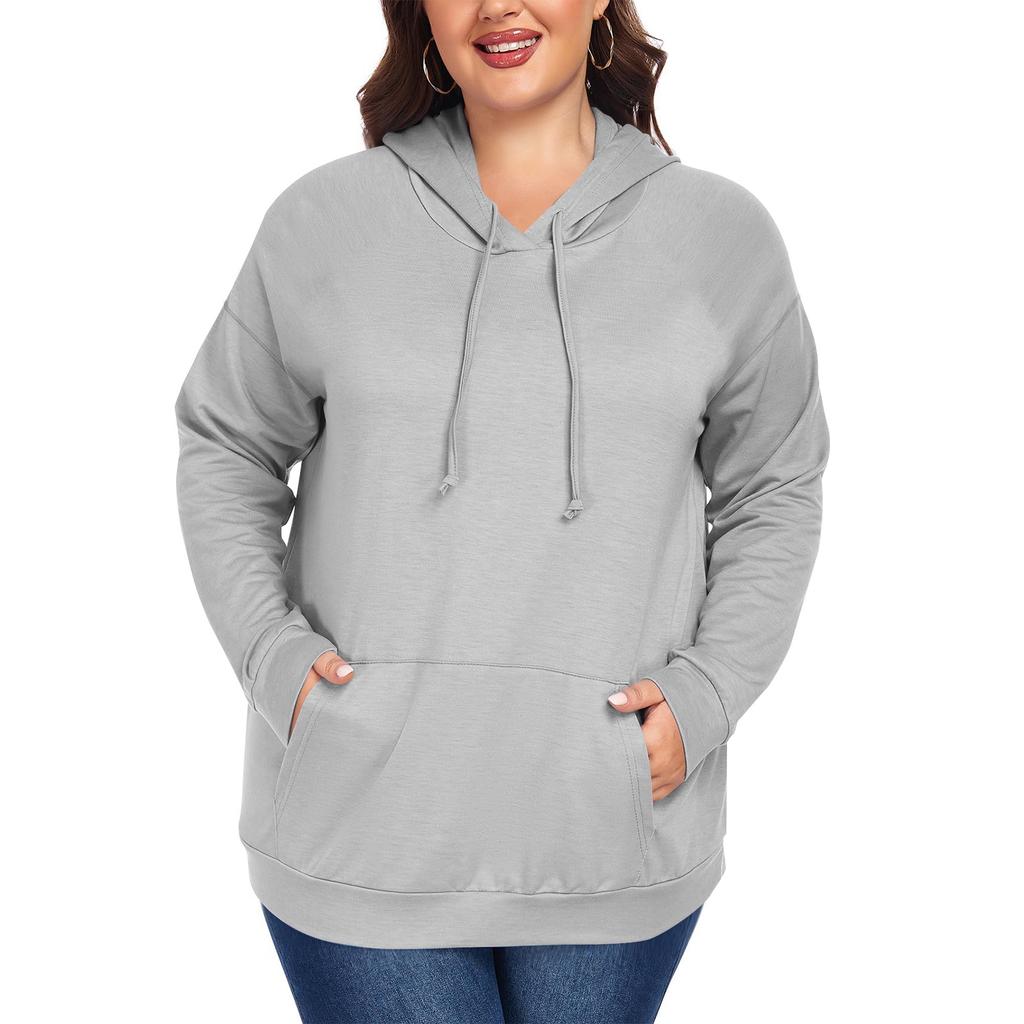 Women's  Casual Large Sized Long Sleeved Hooded Solid Color Sweatshirt