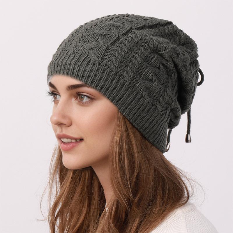 Winter Warm Neck Pulling Rope Double Wearing Knitted Hat For Women