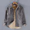Youth Autumn/Winter Vintage Fleece-Lined Casual Warm Jacket Solid Color Simple Thickened Shirt