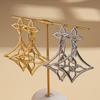 18K Real Gold Electroplated Hollow Flower Rhombus Silver Needle Earrings Cold Wind Niche Earrings