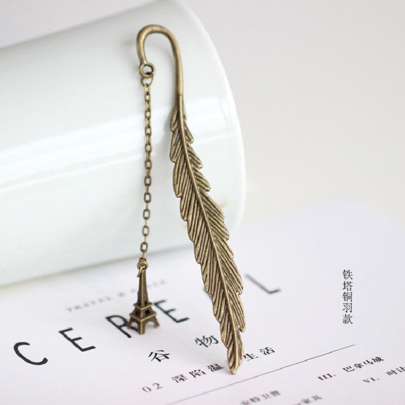 Metal Bookmark Feather Pendant Book Page Mark Student Stationery School Supplies Bookmarks Gift Book Marker Escolar Papelaria