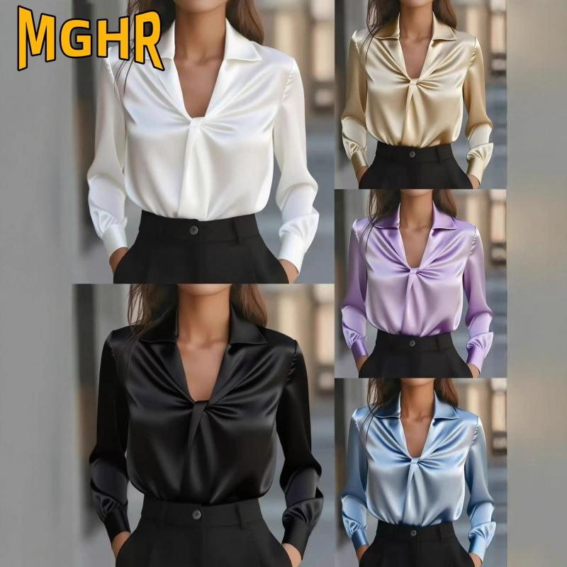 MGHR Women's Fashion Long Sleeve Autumn Winter V-Neck Casual Blouses & Shirts