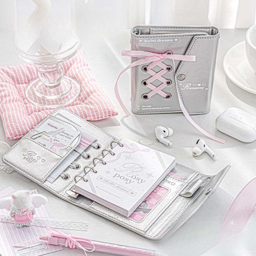 Heart Bow Pocket Book PU Leahter Ribbon Notebook Creative Balletcore Book  Office
