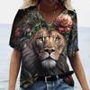 Summer V-neck 3D Animal Pattern Printed Top Fashionable Casual Short Sleeved Women's T-shirts