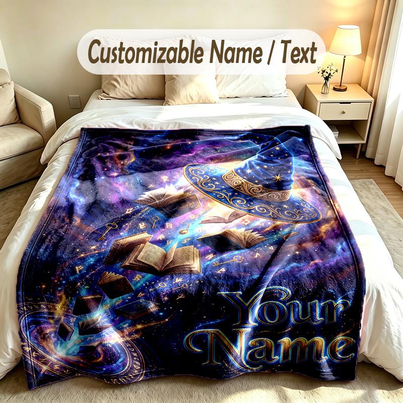 Fantasy Magic Theme Custom Blanket Personalized Name & Text Customized Soft Warm Throw Blanket Home Decor