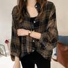 Spring Style Women's Shirt Loose BF Grid Shirt Women Long Sleeve Vintage Chic Korean Style Coat