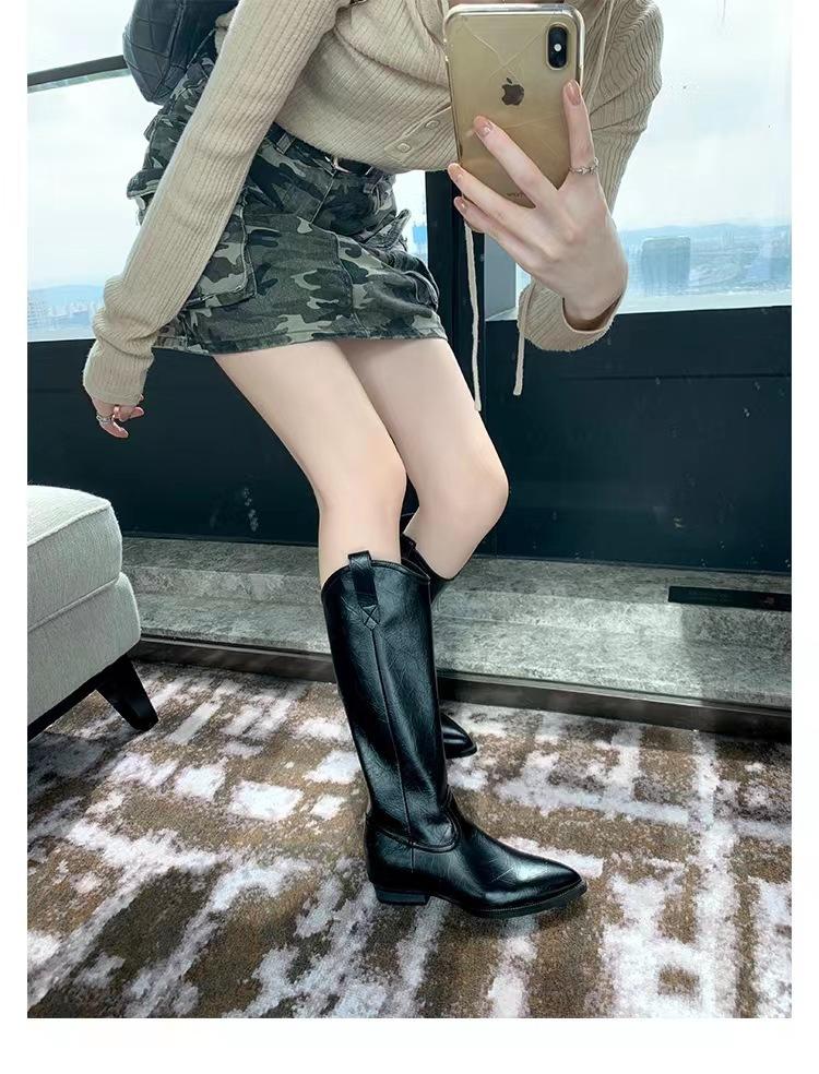 

Cowhide version~ Grape mother has the same double buckle with round head leather, but knee side zipper thick heel knight boots women s boots 40