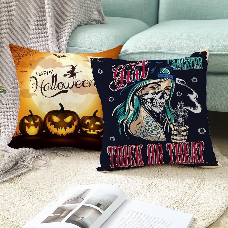 Nordic Halloween Pillow Cover Skull Pumpkin Head Print Cushion Cover Peach Skin Sofa Cushion Cover Home