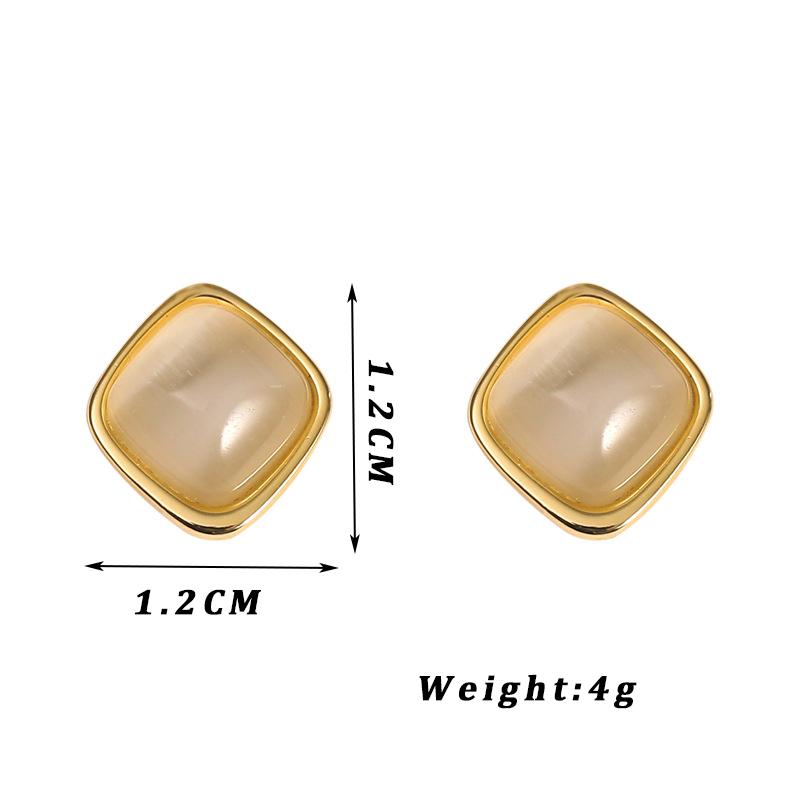 Women's Opal Earrings Trendy Golden Square Small Stud Earrings Lovely Geometry Jewelry Ear Accessories bijoux femmes