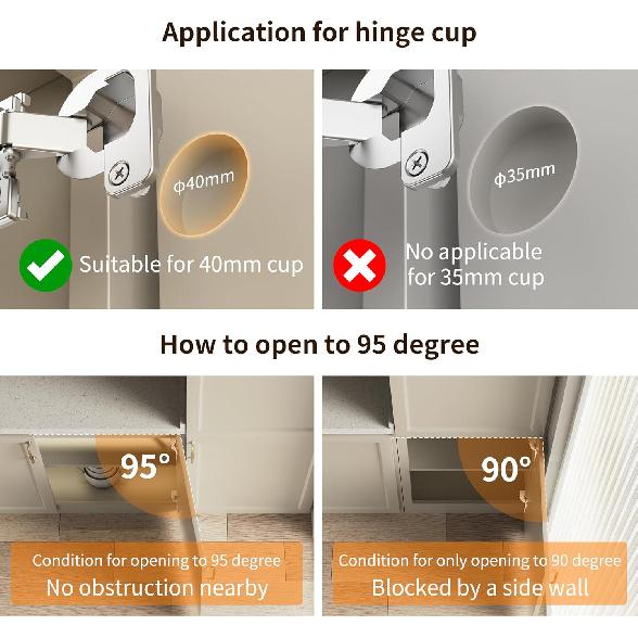 6 Pack Soft Close Cabinet Hinges 40mm Cup 1-1/4 Inch Overlay Kitchen Cabinet Hinges 95 Degree 3-Way Adjustment Self Closing Cabinets Door Hinge
