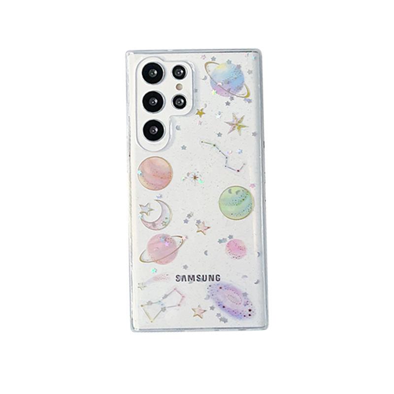 Fine Glitter Starry Sky Phone Case for Samsung S25ultra Transparent S24plus Planet A16 Anti-fall A35 Women