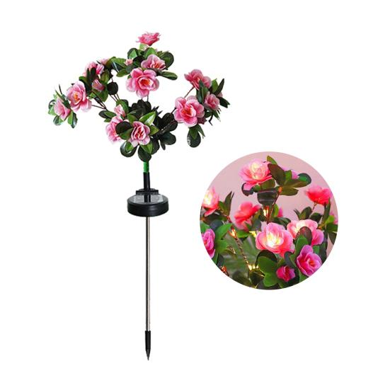 Solar Garden Bloom Light Artificial Azalea Flower Stake Lamp LED Waterproof Pathway Light for Yard Fence Patio Lawn Cemetery Decor