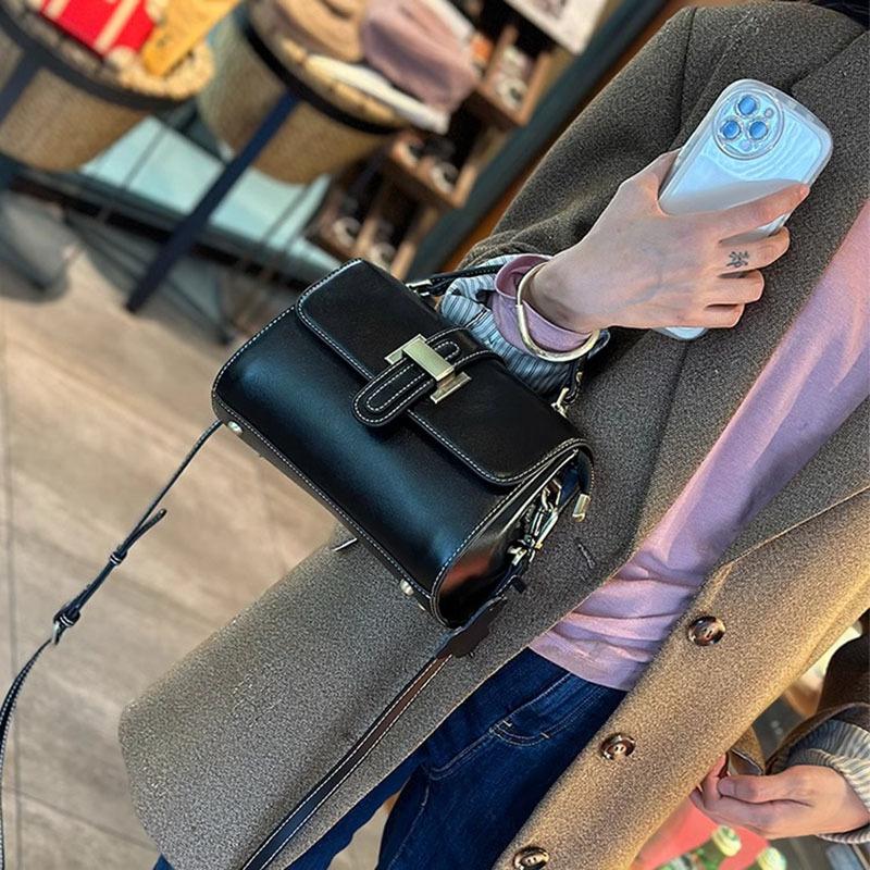 Ekte skinn, liten firkantet veske for kvinner, vår/sommer, første lag kuskinn mote matchende messenger-veske Skulder-crossbody-veske