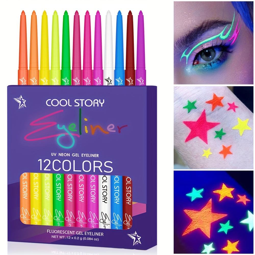 Set di 12 matite eyeliner, ombretto in penna con bagliore UV fluorescente, pittura per il corpo neon eyeliner liquido penna per trucco per festival musicali