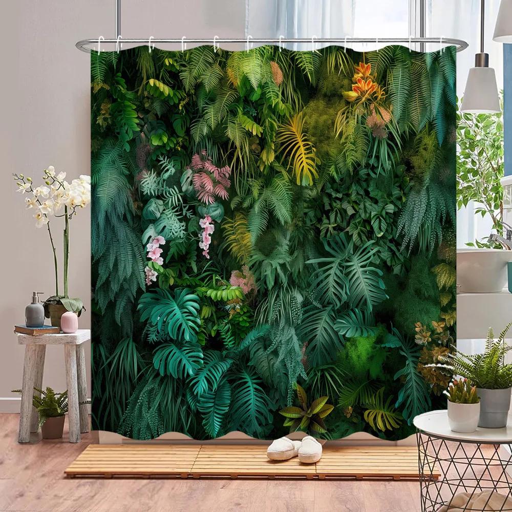 Tenda Doccia Pianta Verde Scenari di Foglie Botaniche Tropicali Fattoria di Fiori Natura Liane Casa Tessuto in Poliestere Tenda Decorazione Bagno