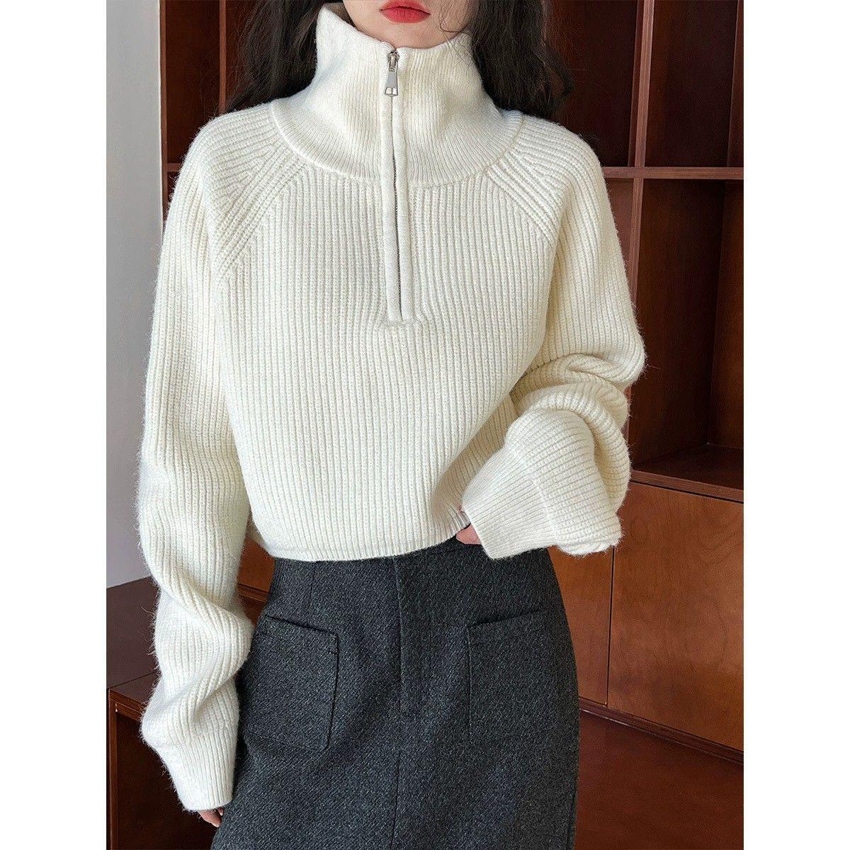 

Zipper High Neck Loose Knit Sweater - Fashionable Autumn Winter Top Other