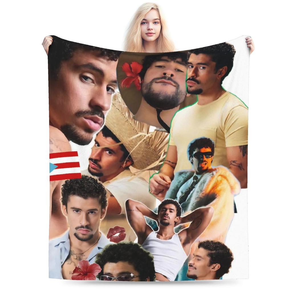 Bad Bunny Blankets Fleece Spring Autumn Multifunction Super Warm Throw Blankets for Bedding Office Bedspread