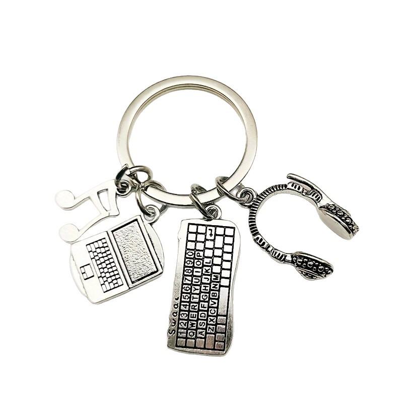 Musical Note Keychain: Zinc Alloy Laptop, Keyboard, Headphone Charm for Men - Stylish Car Pendant