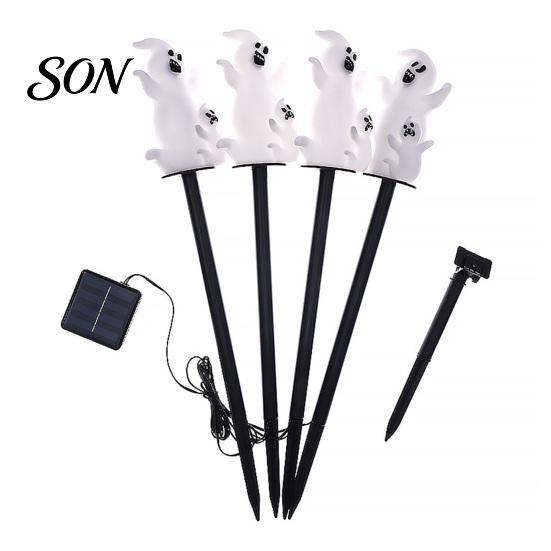 Festive Outdoor Lighting 4Pcs/Set Halloween Solar Ghost Stake Light, 4-in-1 Pumpkin with LED Automatic Dusk to Dawn Lights Lights,