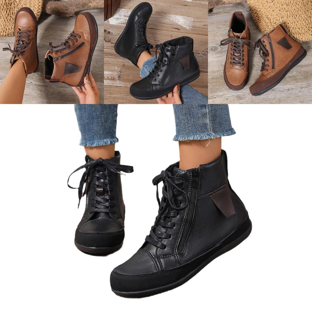 Stylish Adult Women's Solid Color Fashion Boots With Comfortable Flat Sole And Side Zipper