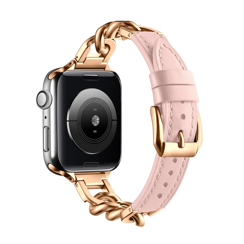 Luxus Lederarmband für Apple Watch Band 44mm 40mm 45mm 41mm 38mm 42mm Edelstahlarmband für iWatch Serie 8 Ultra 7 6 5