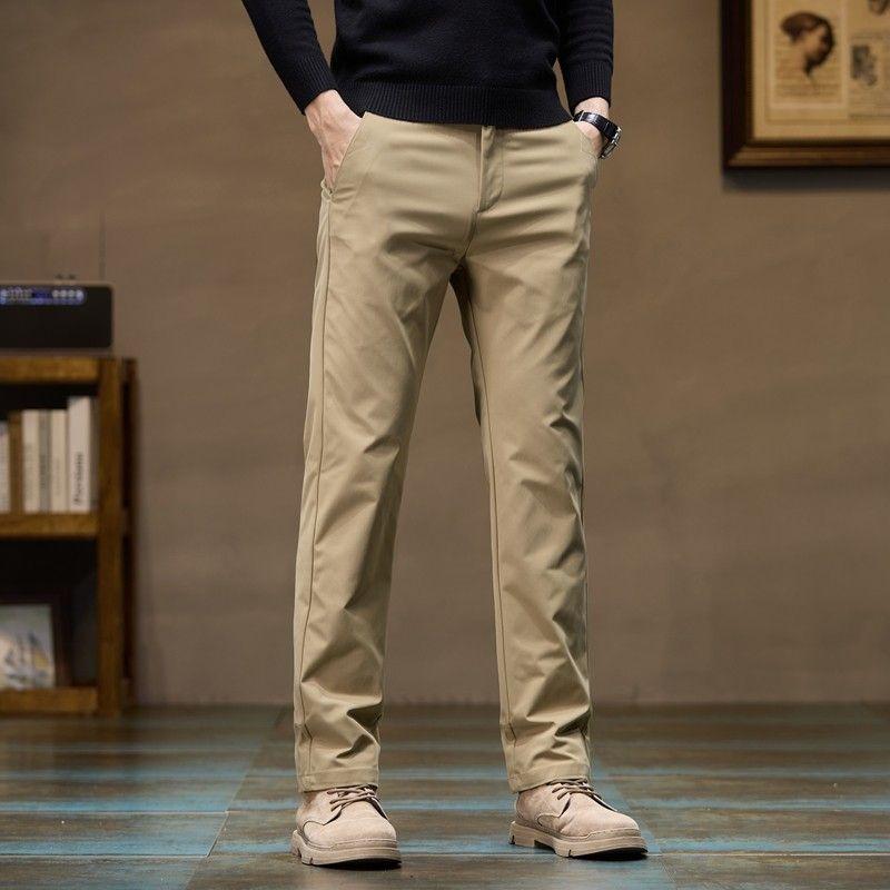 Foreign Trade Surplus Pure Cotton Straight-Leg Business Casual Pants for Men, New Spring and Autumn Style, Loose Fit, Stretchy Workwear Long Pants