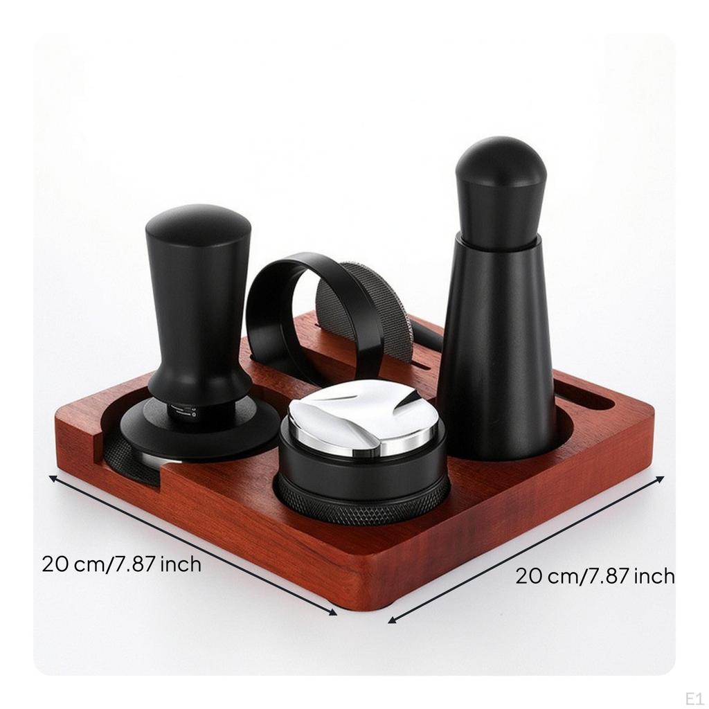 7 Pieces Espresso Pressing Station Wooden Organizer with MultiAccessory Storage 51mm