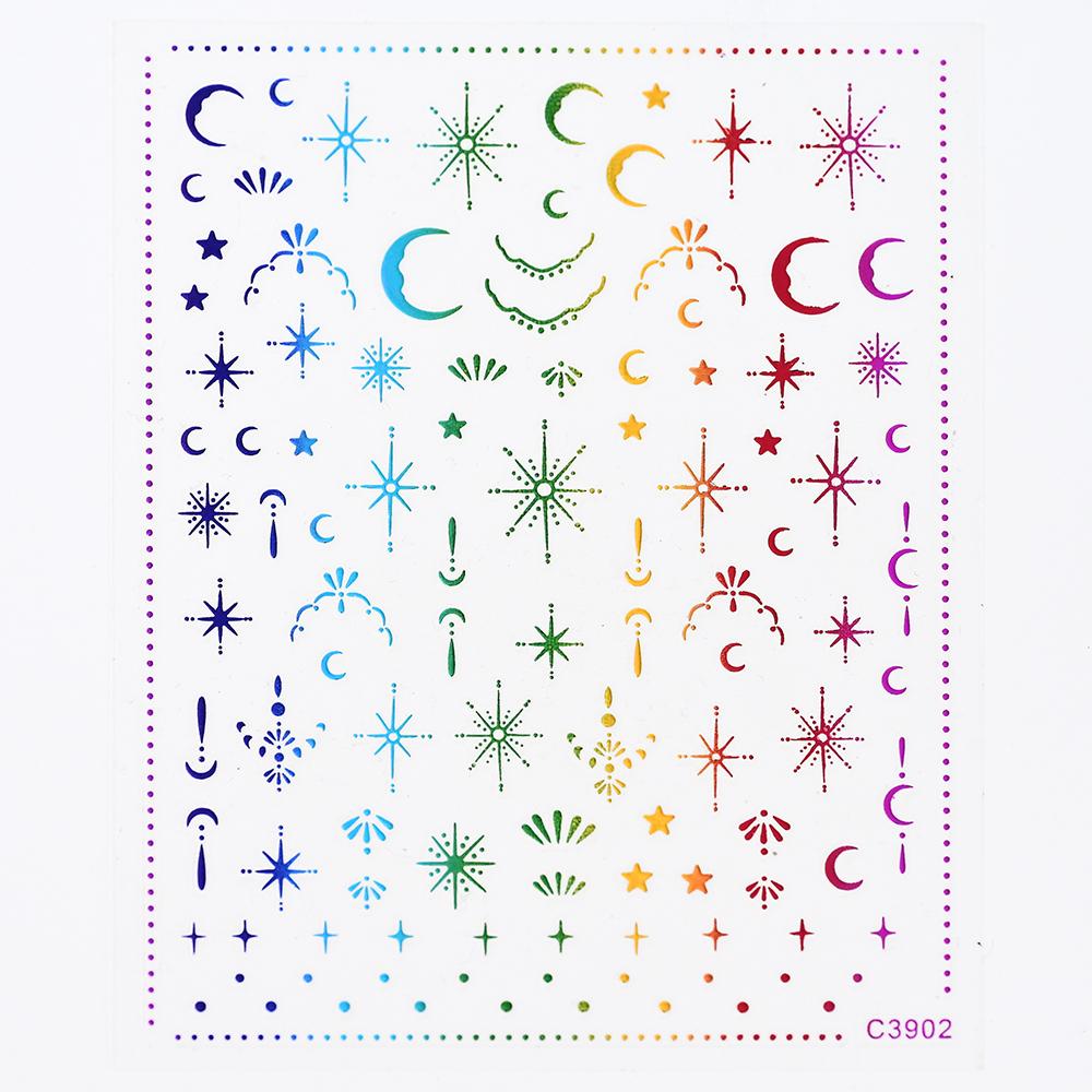 Black White Star 3D Nail Art Sticker Y2K Pentagram Self-Adhesive Decals Laser Shiny Glitters Starlight Manicure Ornaments Slider