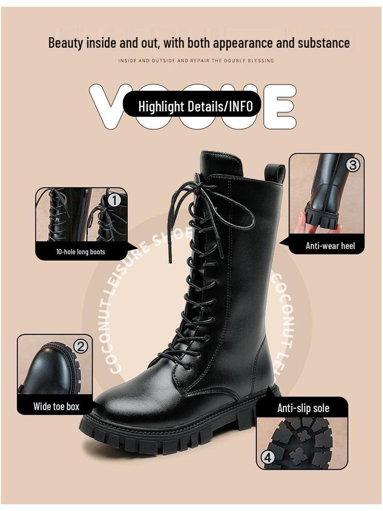 Winter 2025 Girls' High Boots: Korean & British Style Martin Boots, Princess Leather Long Boots.