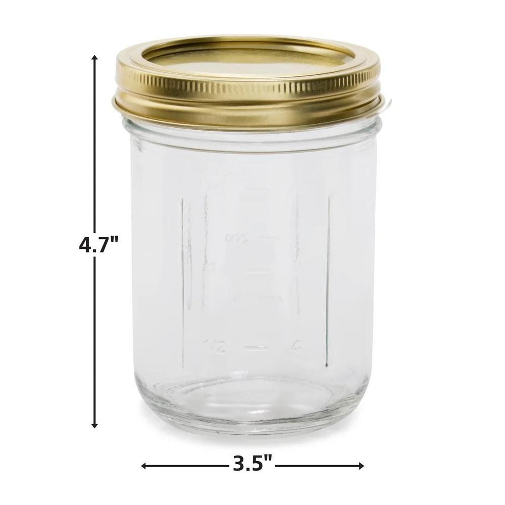 Clear Glass Canning Jars 16oz Wide Mouth Airtight Seal Food Storage Jars 12 Count Dishwasher Safe Preserve Jams Pickles Sauces