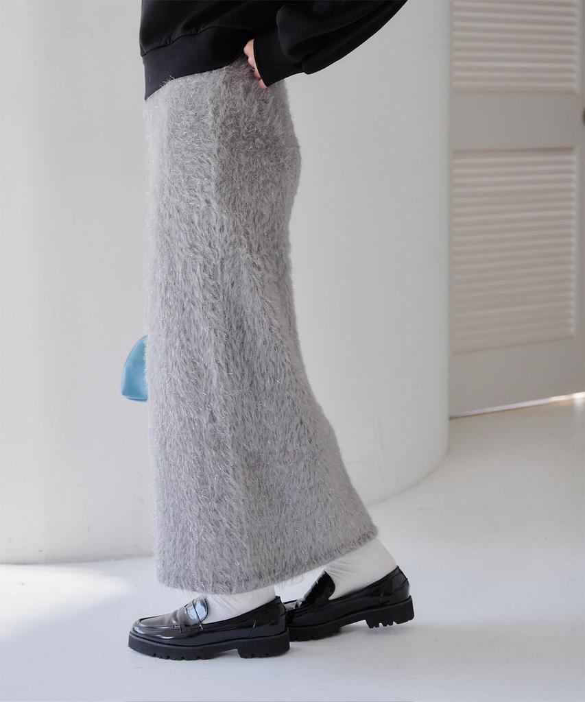 Titibait Feather Skirt AEJR5054 Free Size Gray Lamé Women's