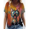 Summer V-neck Funny Cat Pattern 3D Printed Top Fashionable Casual Short Sleeved Women's T-shirts