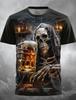 T-shirt da uomo con teschio, festival della birra, designer di birra, gotica, stampa 3D, maglietta per feste, strada, casual, manica corta, girocollo, top