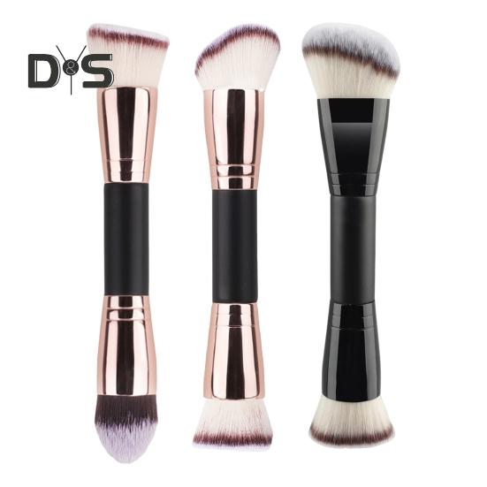 Doppelköpfiger Make-up-Pinsel, professionell, schräg, flache Oberseite, synthetische Kabuki-Grundlage, loses Puder, Rouge, Lidschatten, Kontur, Concealer, Mischkosmetik