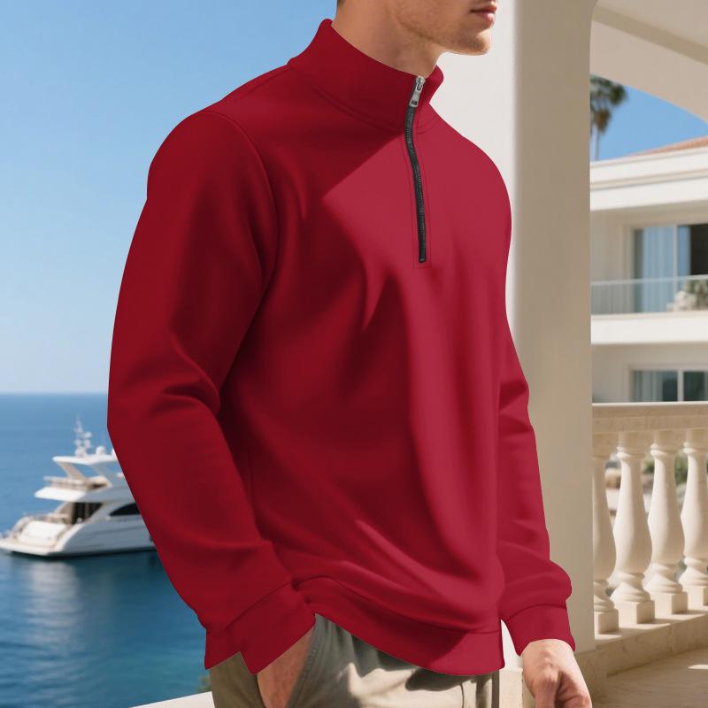 Pulôver Plus Size de Outono/Inverno com Forro de Lã e Meio Zíper, Cor Lisa, Moletom Casual para Homens