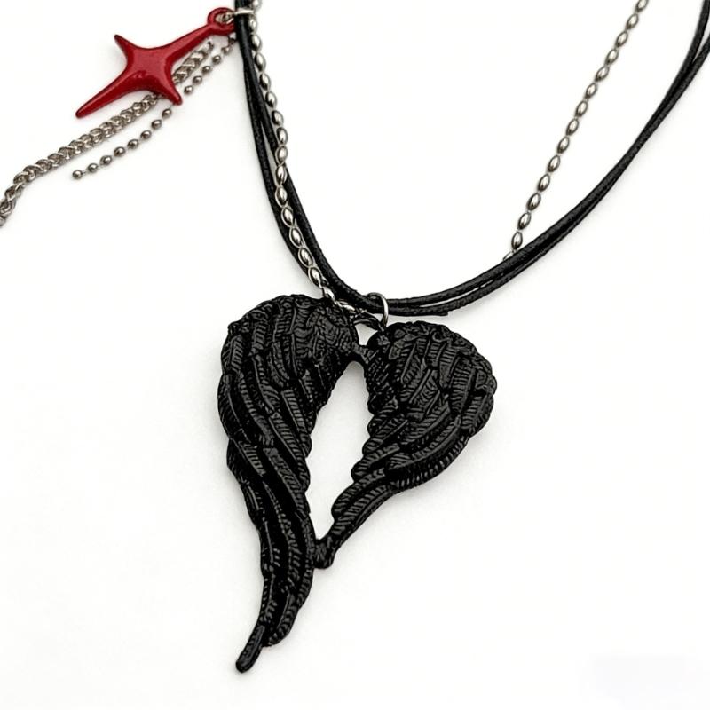 Sturdy Alloy Black Wing Necklace Featuring Tarnish Resistant Coating And Adjustable Length For Personalized Fit