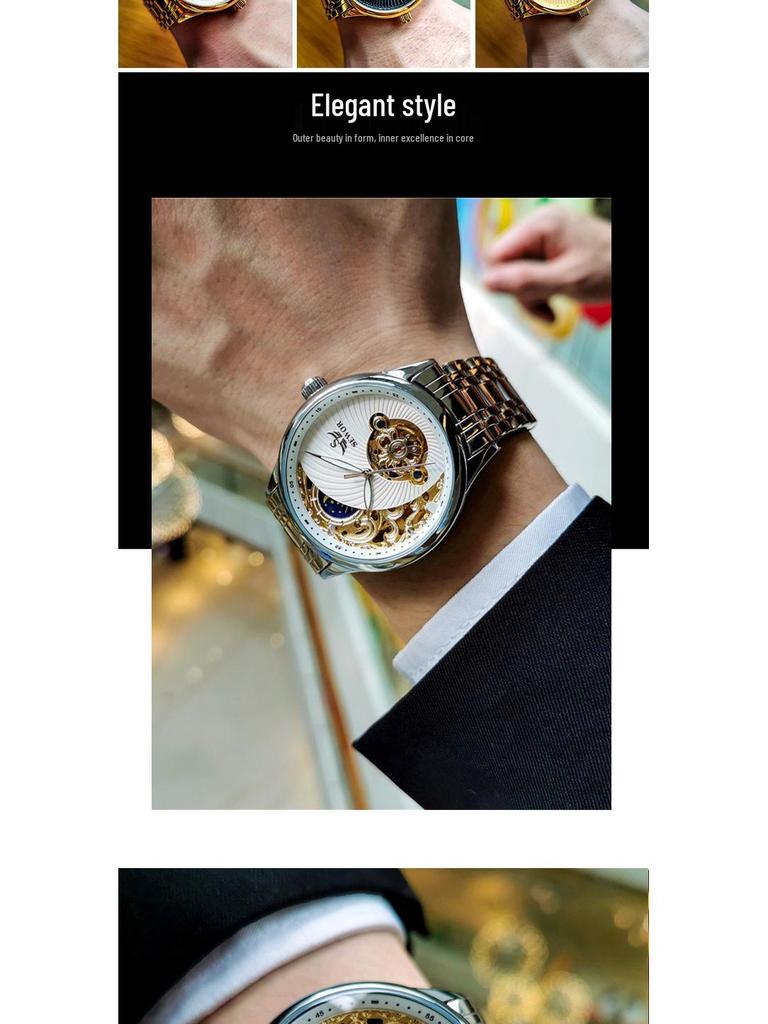 SEWOR Men's Semi-Automatic Skeleton Tourbillon Luminous Waterproof Retro Business Watch