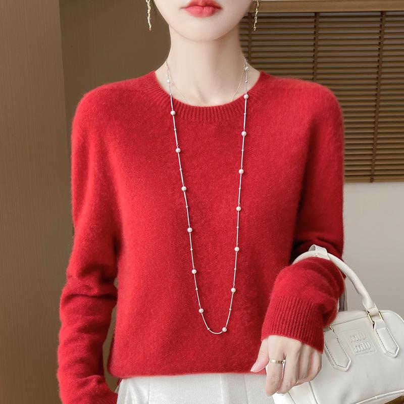 Pulover moale și confortabil pentru femei din lână pură - Croială largă, Mânecă lungă, Tricot cu gât rotund pentru toamnă/iarnă.