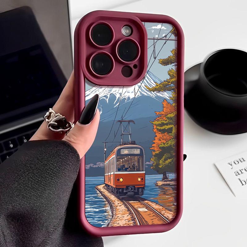 

Матовый чехол TPU с рисунком снежных гор для iPhone 16 Plus 15 Pro 14 Pro Max 13 12 11 XS XR 8 7, мягкий силиконовый противоударный защитный чехол для объектива телефона iPhone 7 / 8 вино красного